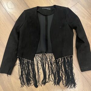 Zara Basic Black Fringe Suede Blazer
